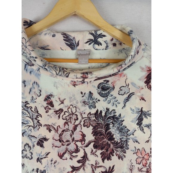 Chico's flowerful 3/4 sleeve shirt size 2 turtle n - Picture 2 of 6